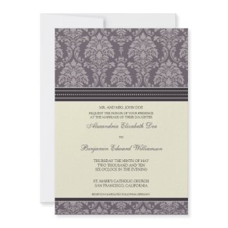 Purple Damask Wedding Invitation