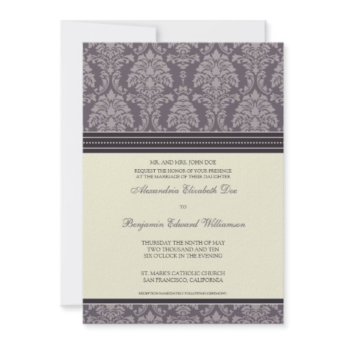 Charming Damask 5x7 Wedding Invitation: plum invitation