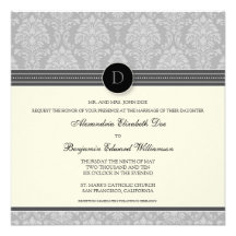 Charming Damask Square Wedding Invitation: silver