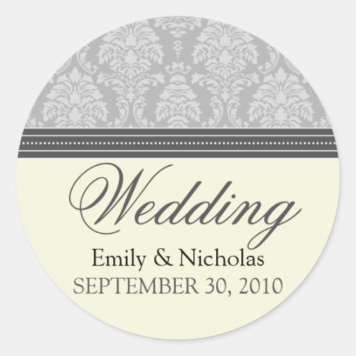 Charming Damask Wedding Invitation Seal (silver) Stickers Zazzle