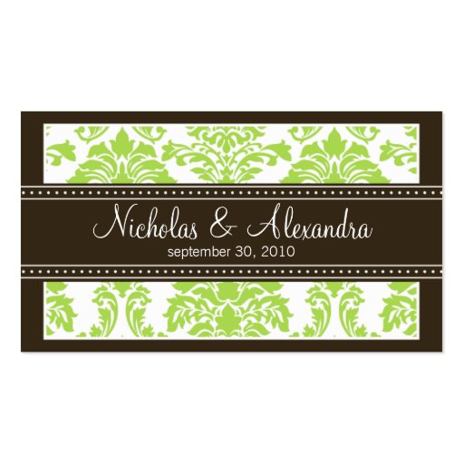 Charming Damask Wedding Web Business Card (lime) (front side)