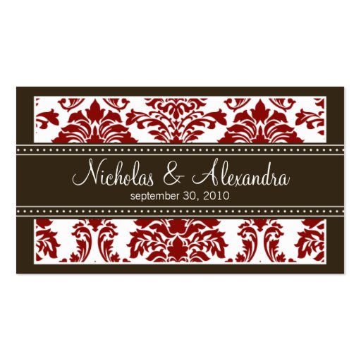 Charming Damask Wedding Web Business Card (red) (front side)