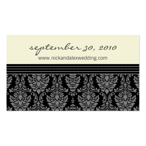 Charming Damask Wedding Web Card (black/ivory) Business Card Templates (back side)