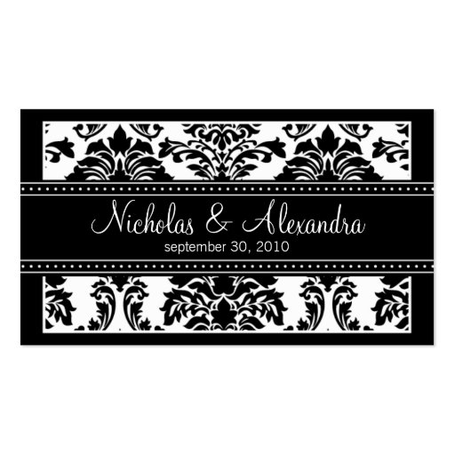 Charming Damask Wedding Web Card (black/white) Business Card (front side)