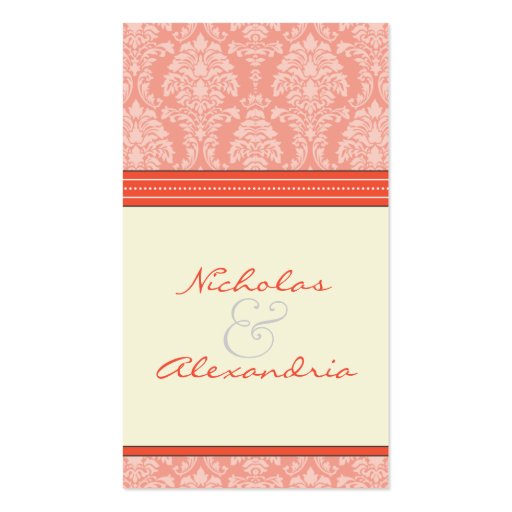 Charming Damask Wedding Web Card (coral/ivory) Business Cards (front side)