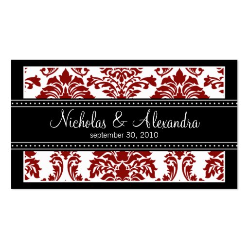 Charming Damask Wedding Web Card (red/black) Business Card (front side)