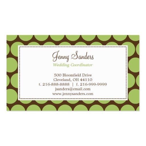 Charming Dots Business Cards - Green/Brown (back side)