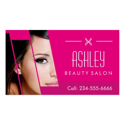 Charming Hot Pink Trendy Beauty Hair Salon Business Card (front side)