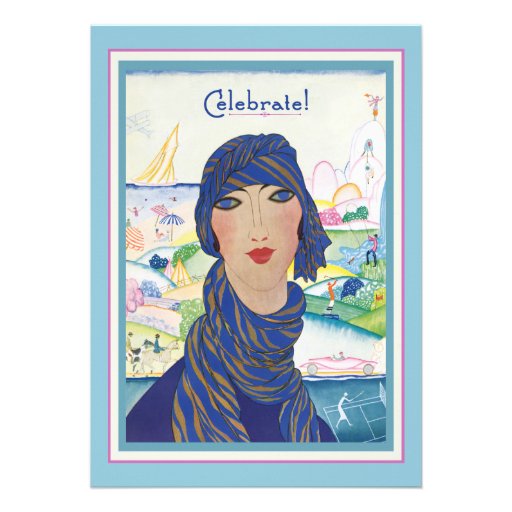 Charming Vintage Art Deco Woman Party Personalized Invites
