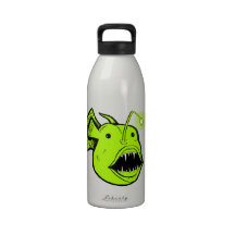 Chartreuse Anglerfish on White 32oz Water Bottle