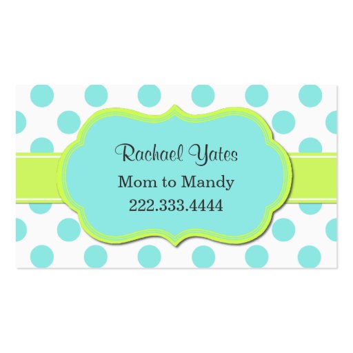 Chartreuse & Aquamarine Mommy Play Date Card Business Card Template