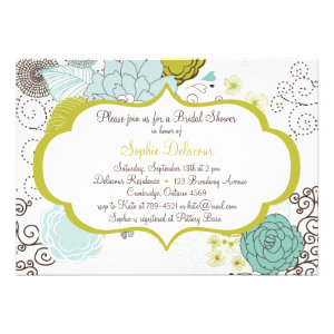 Chartreuse & Blue Floral Bridal Shower Invitation