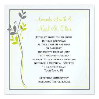 Chartreuse Gray Floral Swirls Wedding Invitation