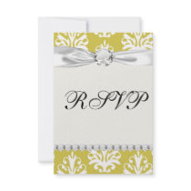 Chartreuse green and white chic damask custom invitation