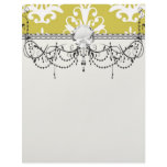 Chartreuse green and white chic damask letterhead design