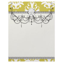 Chartreuse green and white chic damask letterhead