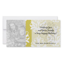 Chartreuse green and white chic damask customized photo card