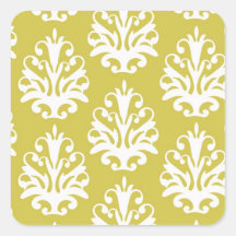 Chartreuse green and white chic damask sticker