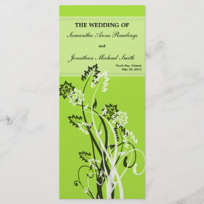 Chartreuse Green Floral Wedding Program Rack Card Template by OLPamPam