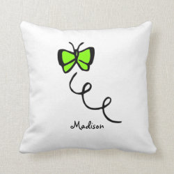 Chartreuse, Neon Green Butterfly Throw Pillow