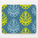 Chartreuse slate blue teal damask mousepads