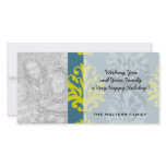 Chartreuse slate blue teal damask customized photo card
