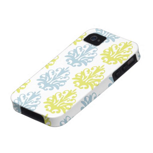 Chartreuse slate blue white damask copy iPhone 4/4S covers