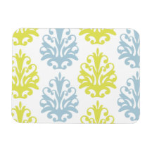 Chartreuse slate blue white damask rectangular magnet