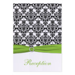 Chartreuse, White and Black Damask Enclosure Card Business Cards