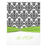 Chartreuse, White, and Black Damask Reply Card Invitation