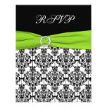 Chartreuse, White, and Black Damask Reply Card Custom Announcement