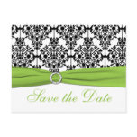 Chartreuse, White, Black Damask Save the Date Card Postcards