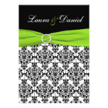 Chartreuse, White, Black Damask Wedding Invitation