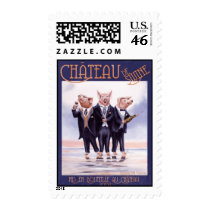 Chateau de Swine Pigs on Beach with Wine  Violano Stamp