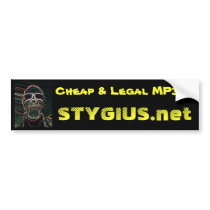 Cheap & Legal MP3's, STYGIUS.net bumper stickers by maczapit Cheap & Legal MP3's, STYGIUS.net bumper stickers