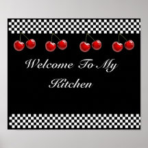 Checkerboard Cherries Kitchen Print