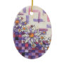 Checkerboard Purple Daisy Spray Christmas Ornaments