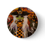 Checkerboard Witch Halloween Button