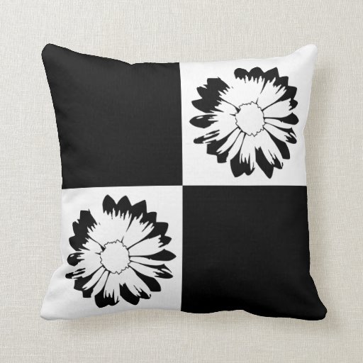Checkered Black & White Flower Pillow Zazzle