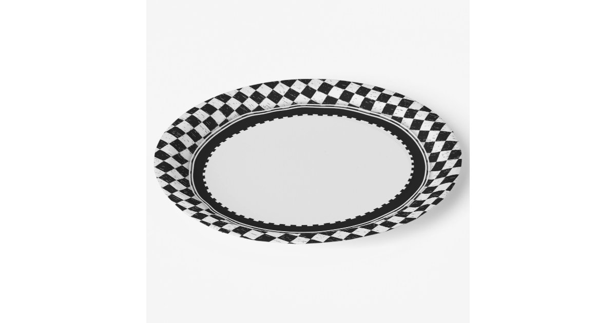 Checkered Black & White Paper Plate Zazzle