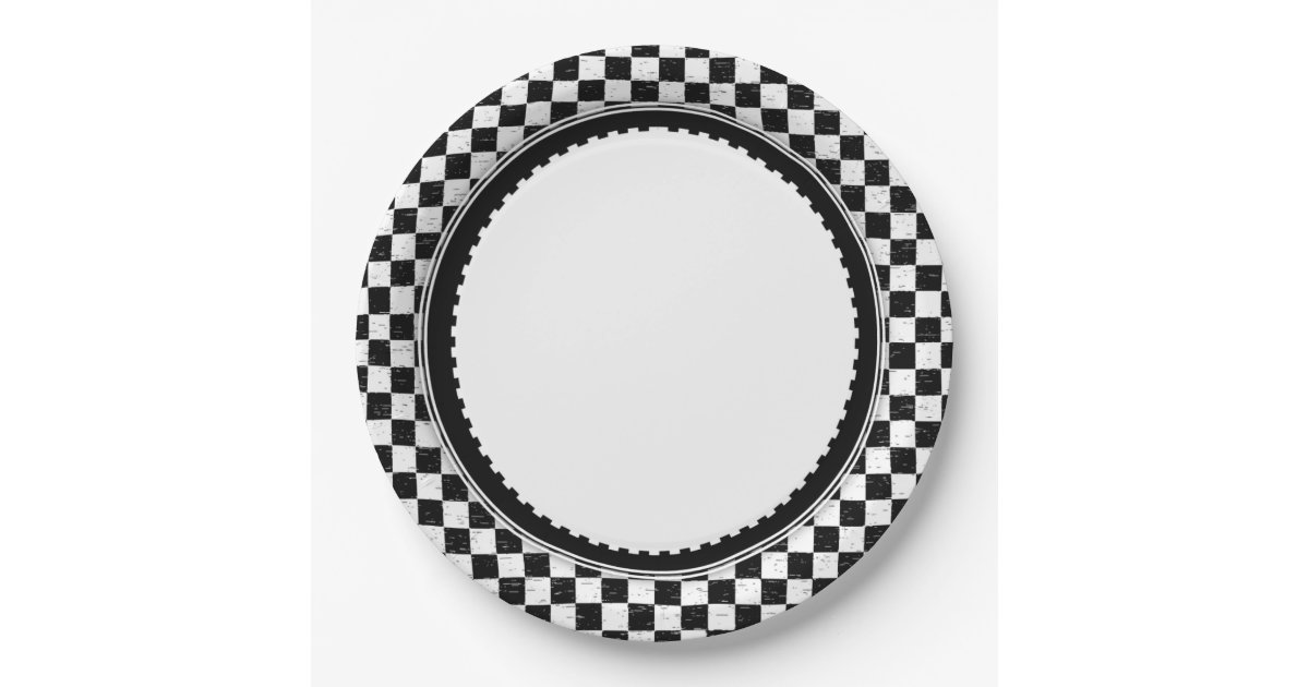 Checkered Black & White Paper Plate Zazzle