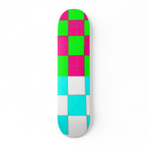 checkered blue and green, pink green blue skateboards