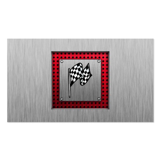 Checkered Flag; brushed aluminum look Business Card Templates (back side)
