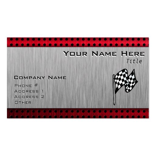 Checkered Flag; brushed aluminum look Business Card Templates (front side)