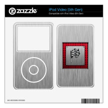 Checkered Flag; brushed aluminum look Decal For iPod Video