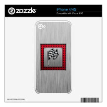 Checkered Flag; brushed aluminum look Skin For The iPhone 4