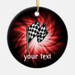 Checkered Flag; red Christmas Tree Ornaments