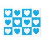 Checkered Hearts - Cyan Blue Post Card