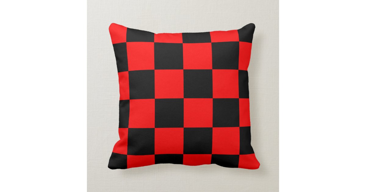 Checkered Large - Black and Red Throw Pillow Zazzle