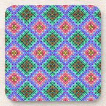 Checkered Pink and Terquoise Fractal Pattern Beverage Coaster